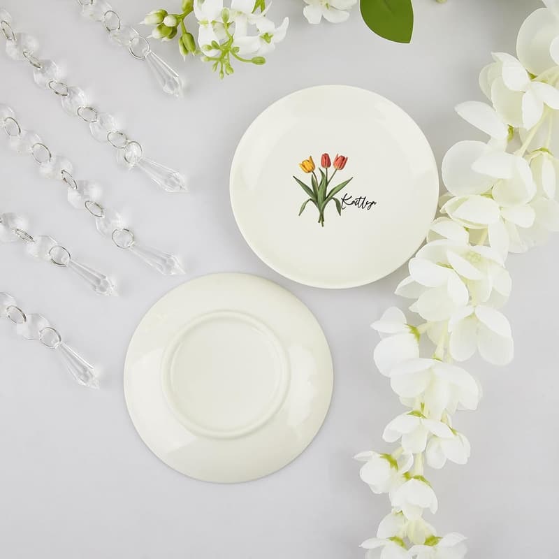 April Birth Flower Jewelry Tray - Personalized Ceramic Dish