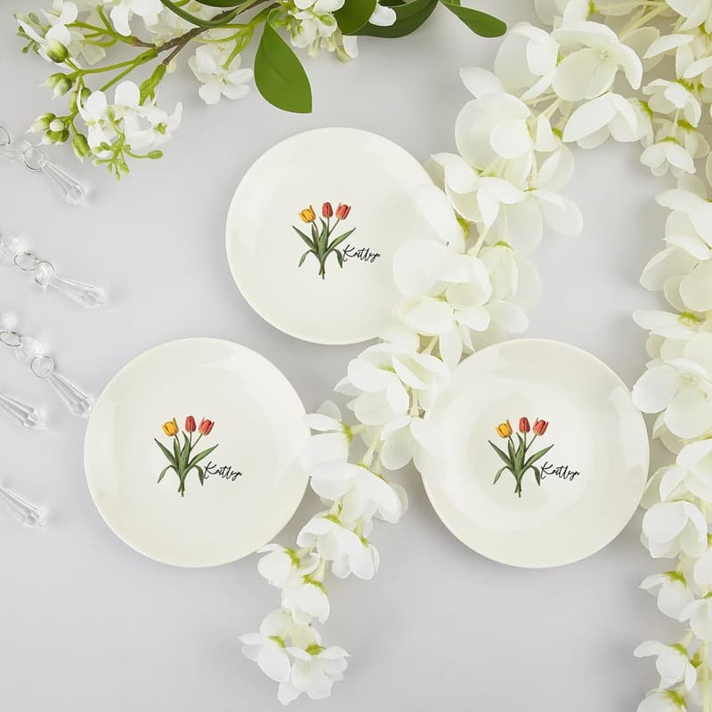April Birth Flower Jewelry Tray - Personalized Ceramic Dish