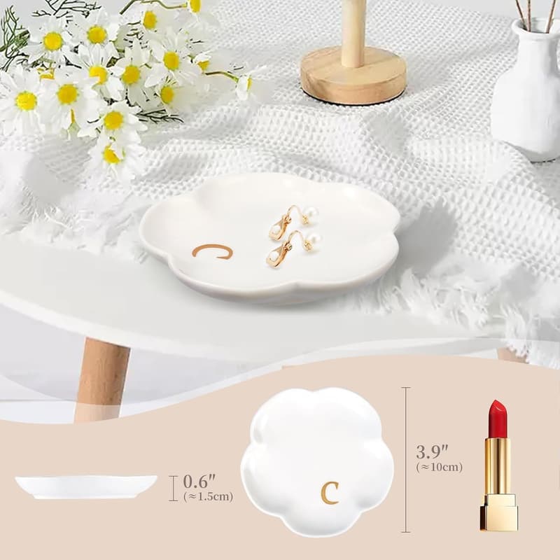 Birthday Ceramic Initials Ring Dish for Women