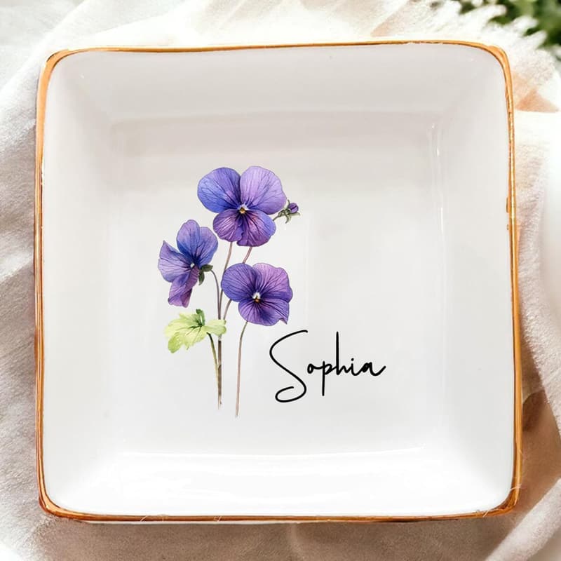 Personalized Birth Month Flower Trinket Tray for Friends
