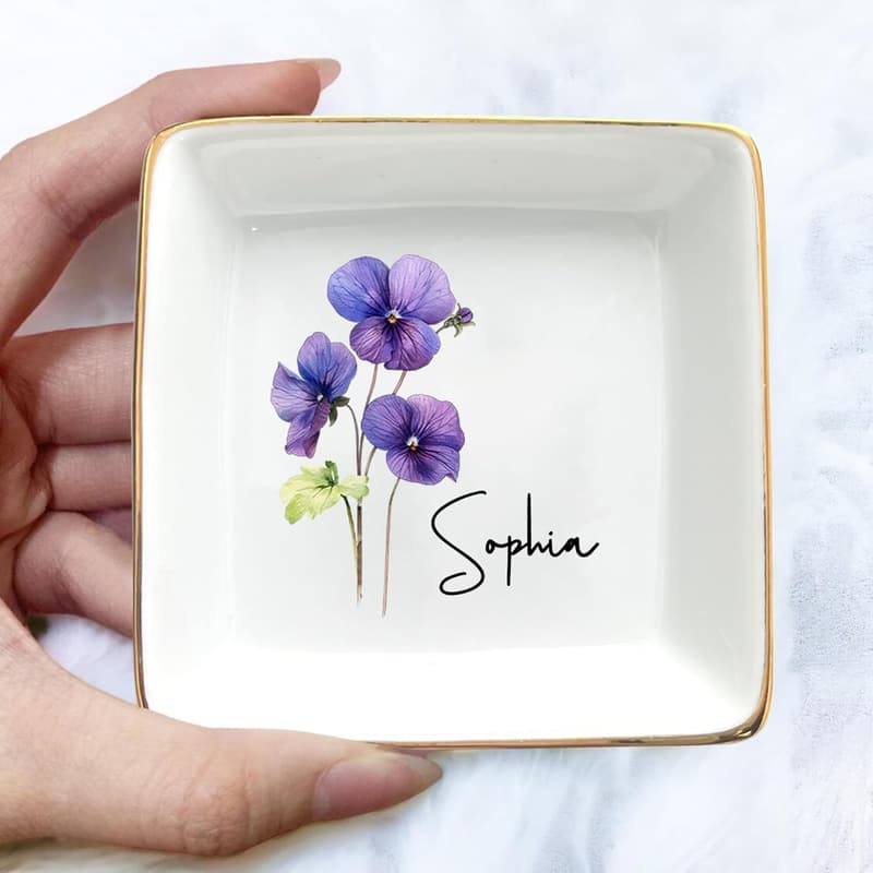 Personalized Birth Month Flower Trinket Tray for Friends