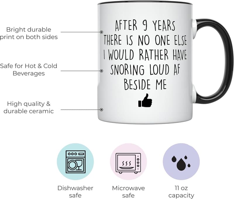9th Anniversary Funny Coffee Mug for Couples, 11 oz