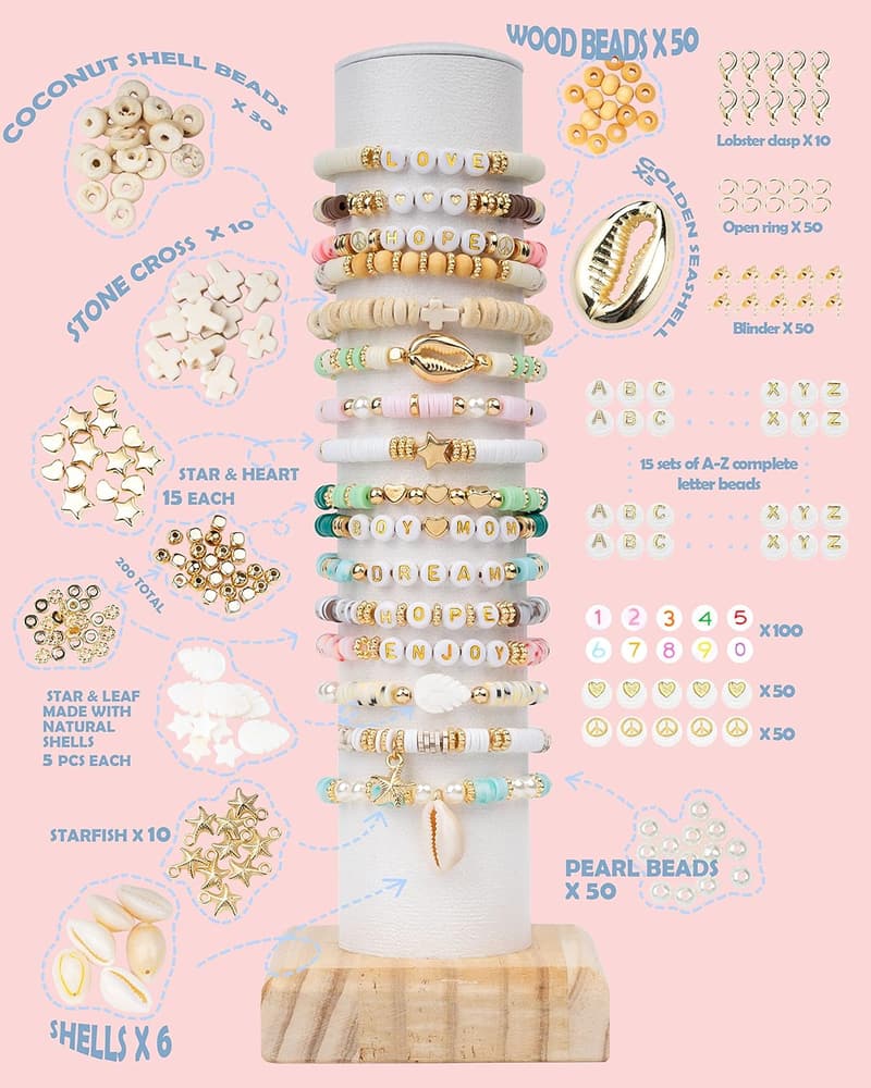 Clay Bead Bracelet Making Kit with 7200 Pcs in 24 Colors
