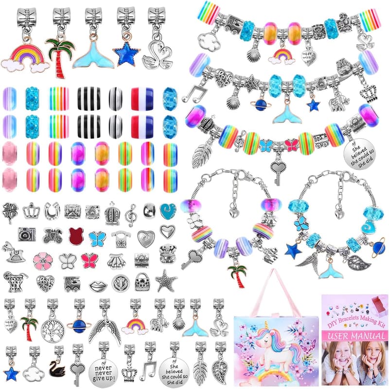 DIY Charm Bracelet Making Kit - 85PCS with Beads & Charms