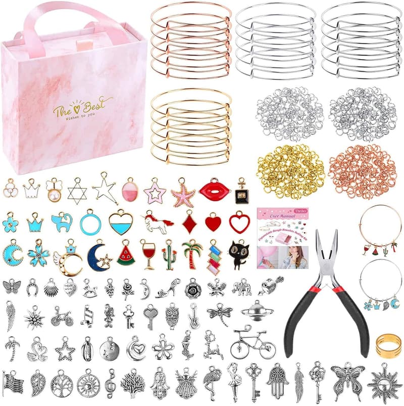 Charm Bangle Bracelet Making Kit with 300 Pieces & Tools