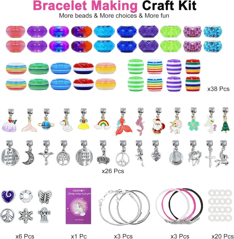 Unicorn Charm Bracelet Kit for Girls Ages 6-12 - Birthday Gift
