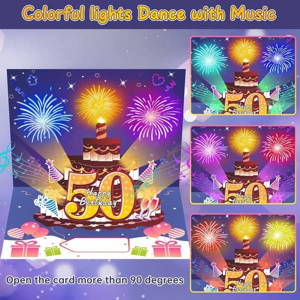 50th Birthday Pop-Up Card with Lights, Music & Cake