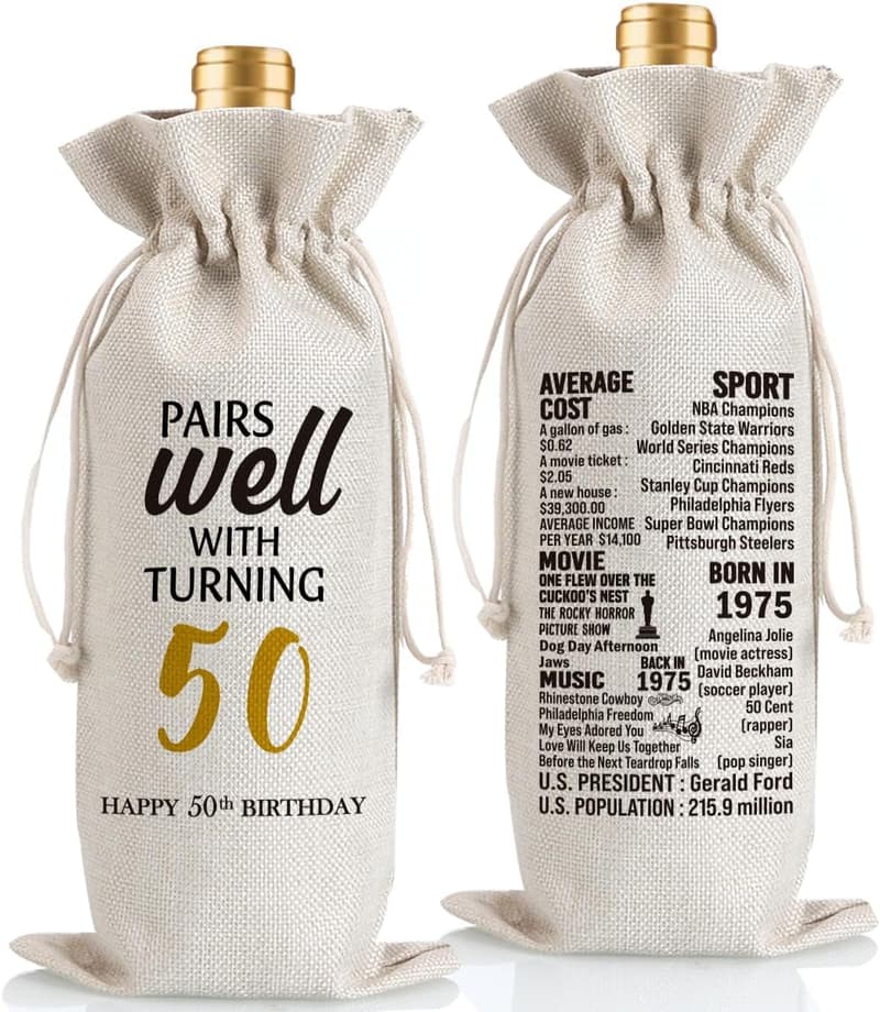 50th Birthday Vintage Wine Bottle Gift Bag for Him & Her
