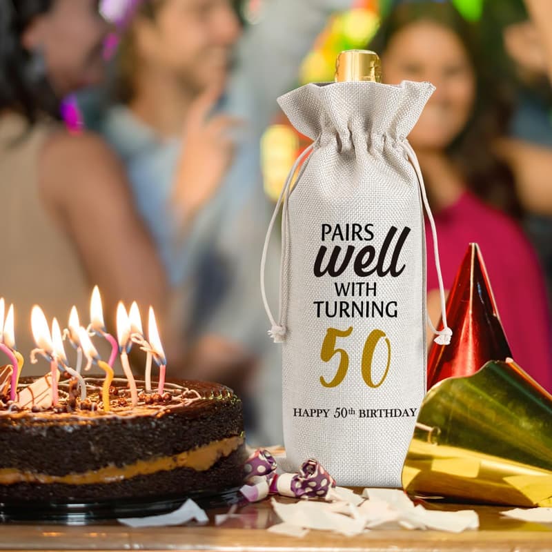 50th Birthday Vintage Wine Bottle Gift Bag for Him & Her