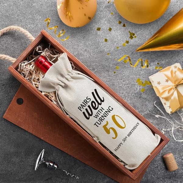 50th Birthday Vintage Wine Bottle Gift Bag for Him & Her