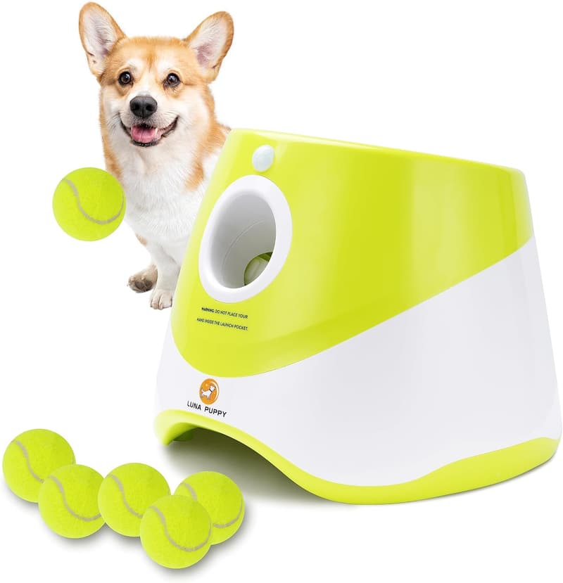 Interactive Dog Ball Launcher with 6 Mini Tennis Balls - Green
