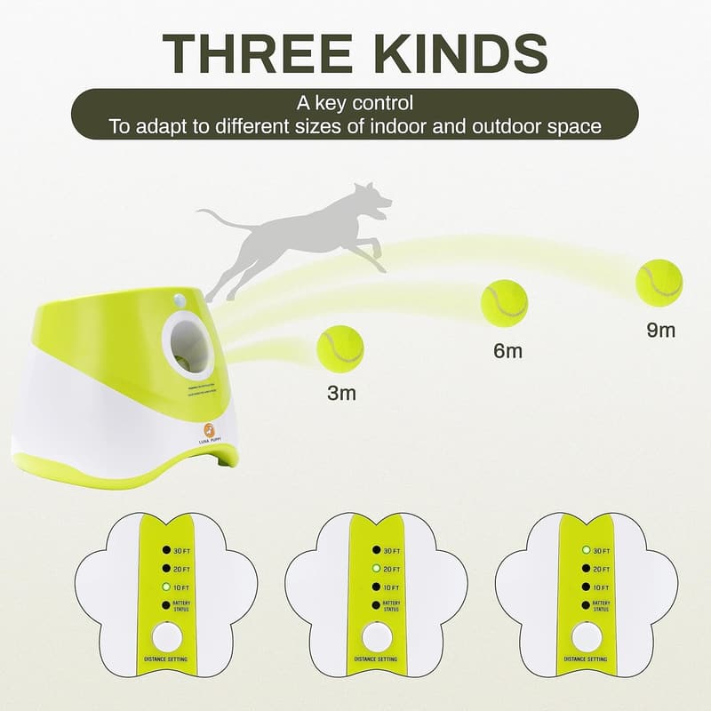 Interactive Dog Ball Launcher with 6 Mini Tennis Balls - Green