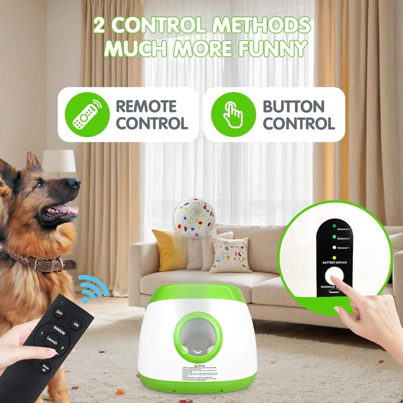 Interactive Dog Ball Launcher with Remote Control, 20-70 Ft Range