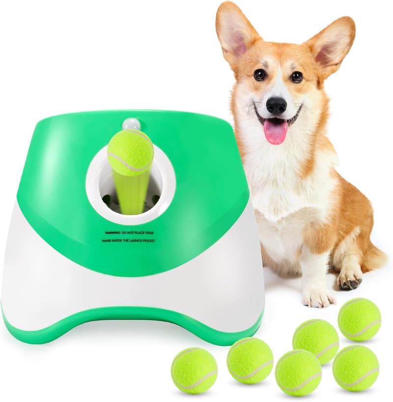 Automatic Dog Ball Launcher with 6 Mini Tennis Balls, Interactive Toy
