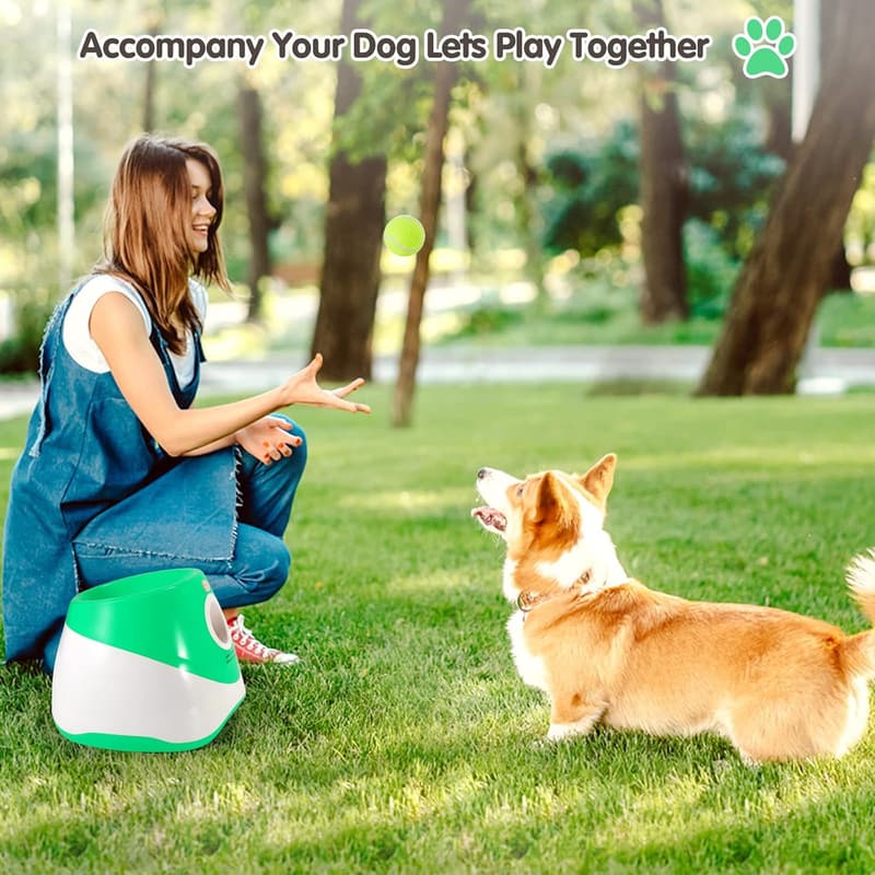 Automatic Dog Ball Launcher with 6 Mini Tennis Balls, Interactive Toy