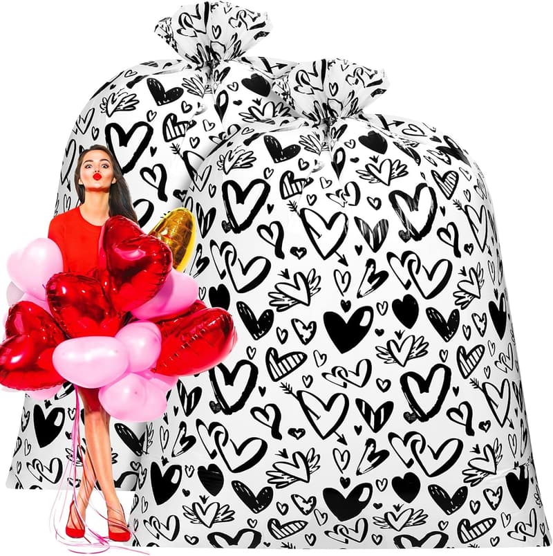 Valentine's Day Extra Large Heart Gift Bags - 2 Pcs