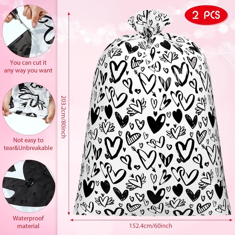 Valentine's Day Extra Large Heart Gift Bags - 2 Pcs