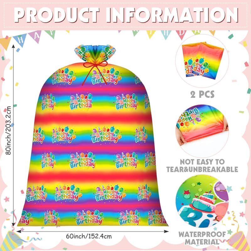 Rainbow Jumbo Bike Gift Bags - Extra Large for Birthdays
