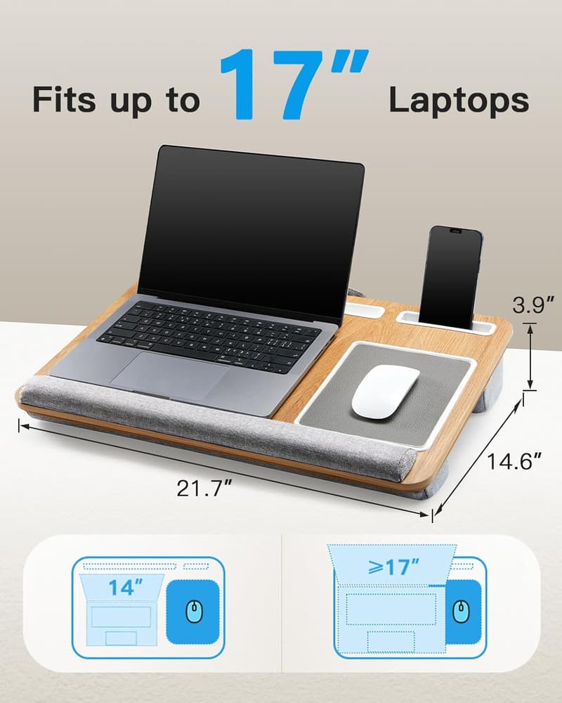 Wood Grain Lap Desk with Mouse & Wrist Pad for 17