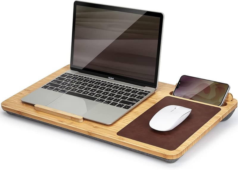 Portable Bamboo Lap Desk with Mouse Pad & Phone Holder