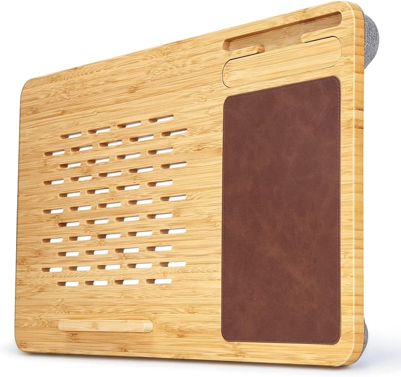 Portable Bamboo Lap Desk with Mouse Pad & Phone Holder