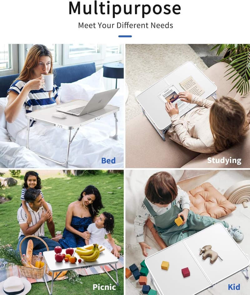 Portable Foldable Laptop Table for Bed and Breakfast Tray (Gray)