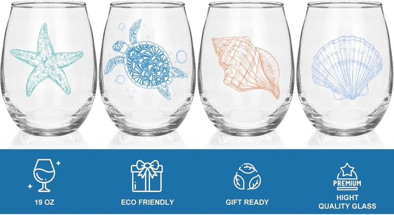Coastal Beach Wine Glass Set – Ocean-themed Gifts for Women