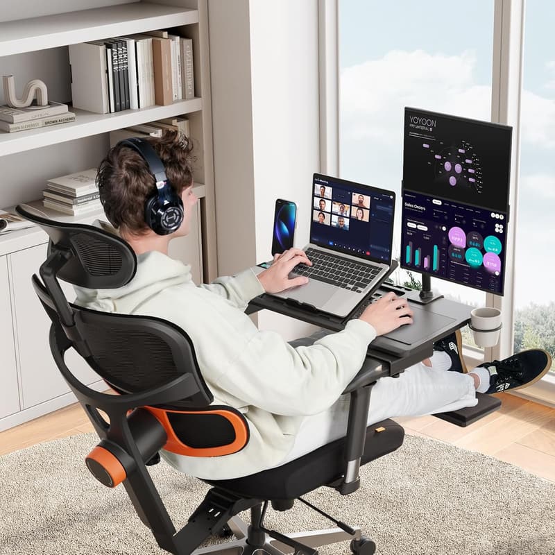 Adjustable Portable Laptop Desk with Wrist Rest and Cup Holder