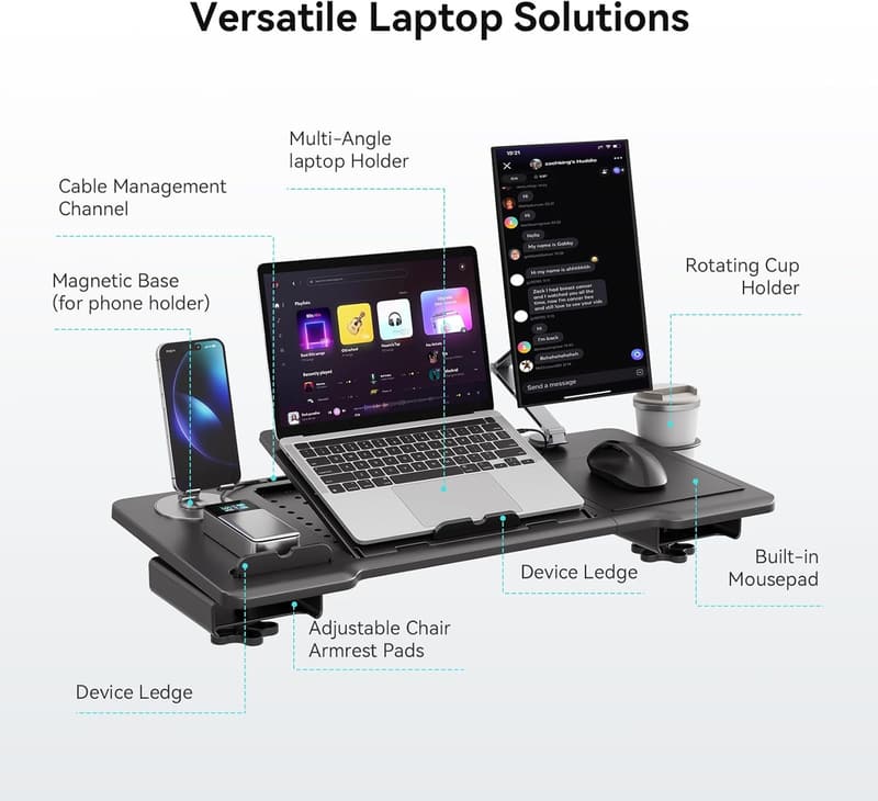 Adjustable Portable Laptop Desk with Wrist Rest and Cup Holder
