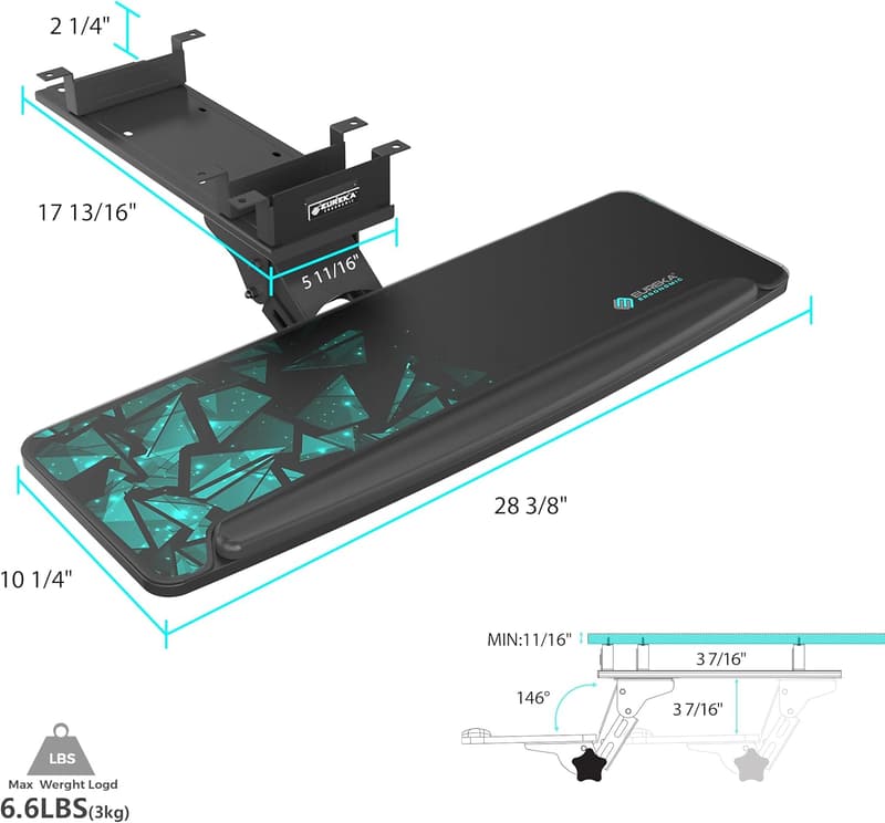 Height Adjustable Under Desk Keyboard Tray with Mouse Pad