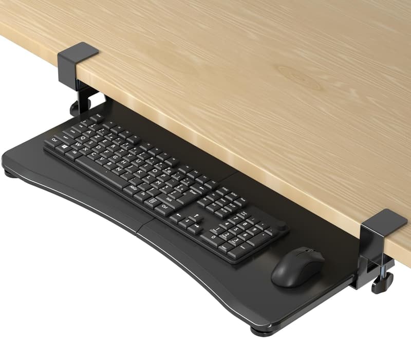 Under Desk Keyboard Tray with C Clamp Mount, Black 25.6