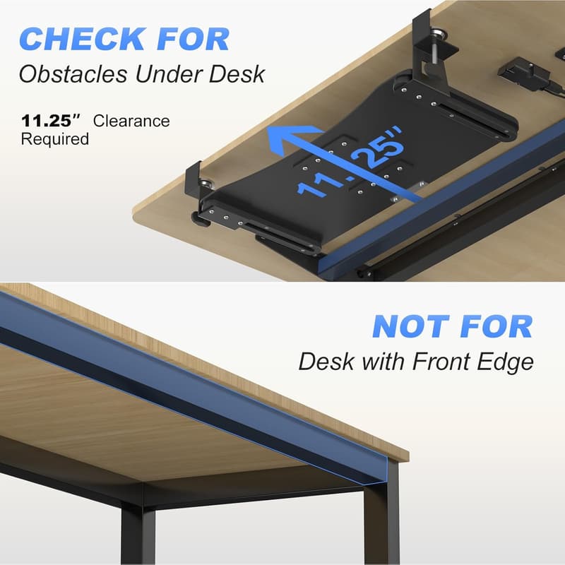 Under Desk Keyboard Tray with C Clamp Mount, Black 25.6