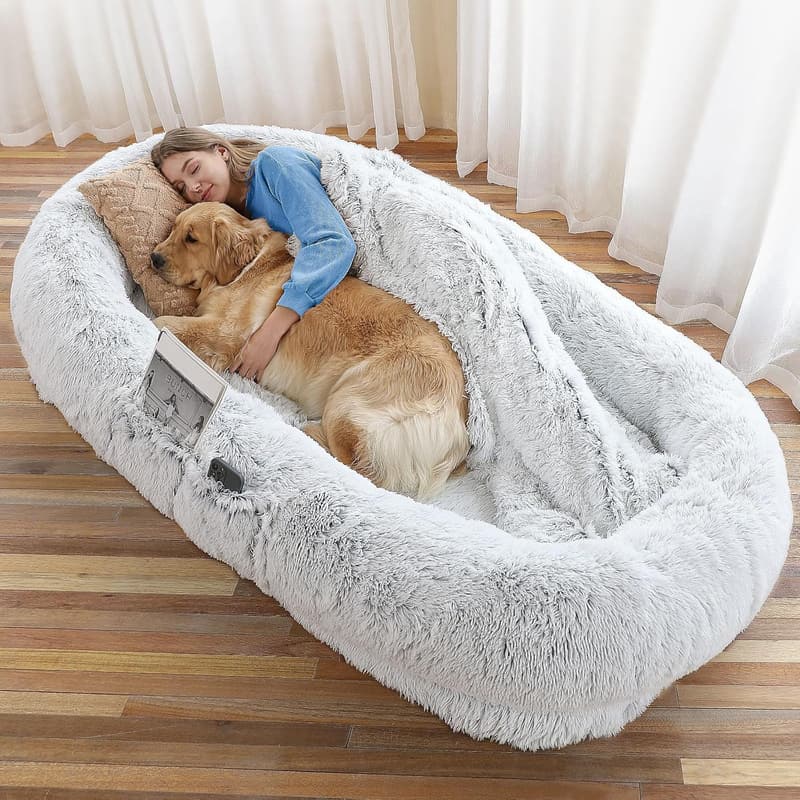 Washable Faux Fur Human Dog Bed for Napping and Relaxing