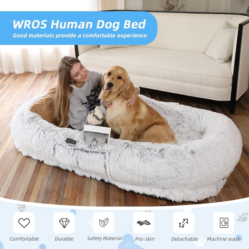 Washable Faux Fur Human Dog Bed for Napping and Relaxing