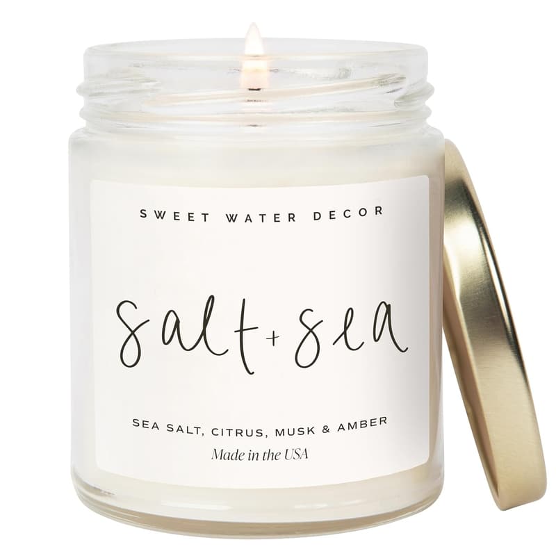 Coastal Sea Salt Soy Candle - Beach Scent, 9oz, 40-Hour Burn