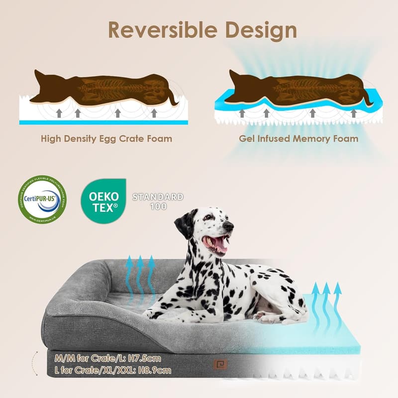 Extra Large Orthopedic Dog Bed with Waterproof Liner, Grey