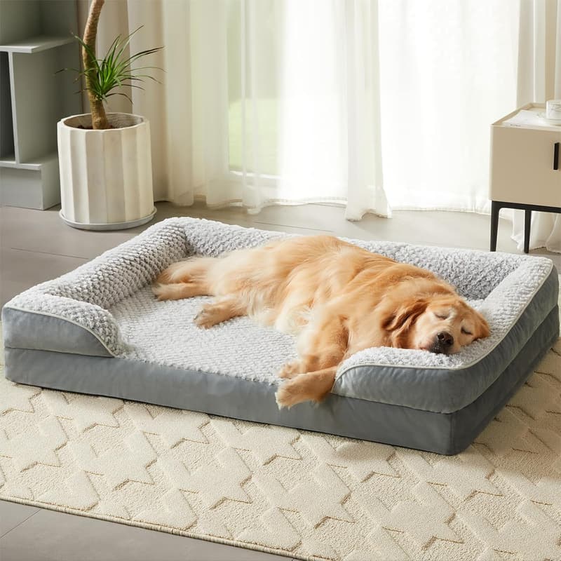 Large Waterproof Orthopedic Dog Bed with Removable Cover - Grey
