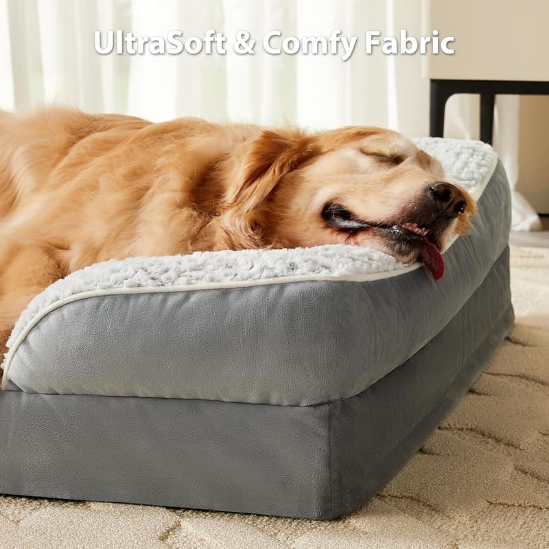 Large Waterproof Orthopedic Dog Bed with Removable Cover - Grey