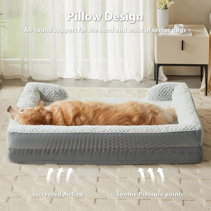 Large Waterproof Orthopedic Dog Bed with Removable Cover - Grey