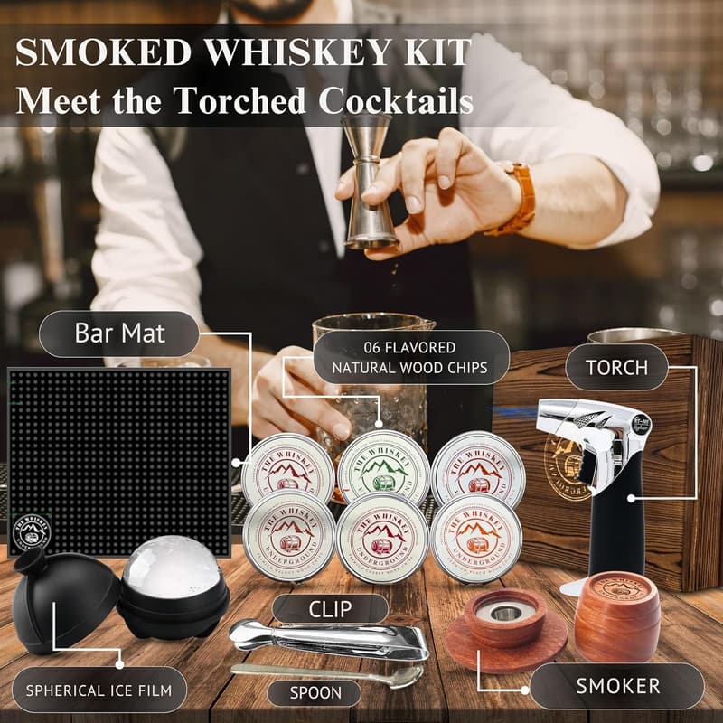 Cocktail Smoking Kit with Patented Barrel Smoker & 6 Wood Flavors