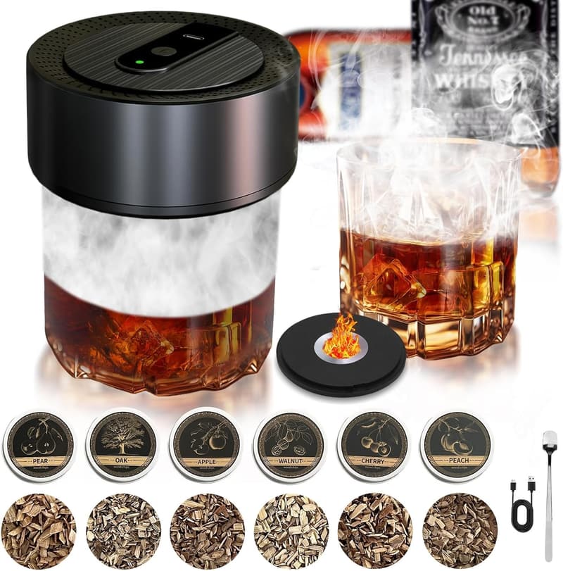 Whiskey Smoking Kit for Men - 6 Flavor Wood Chips & Lighter