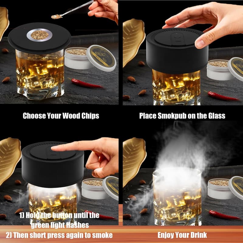 Whiskey Smoking Kit for Men - 6 Flavor Wood Chips & Lighter