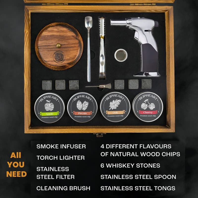 Whiskey Smoker Kit with Torch & Wood Chips - Perfect Gift for Men