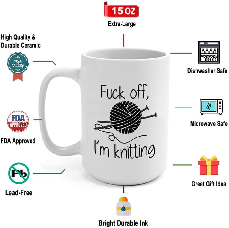 Funny Knitting Coffee Mug for Moms & Grandmas - 15 oz