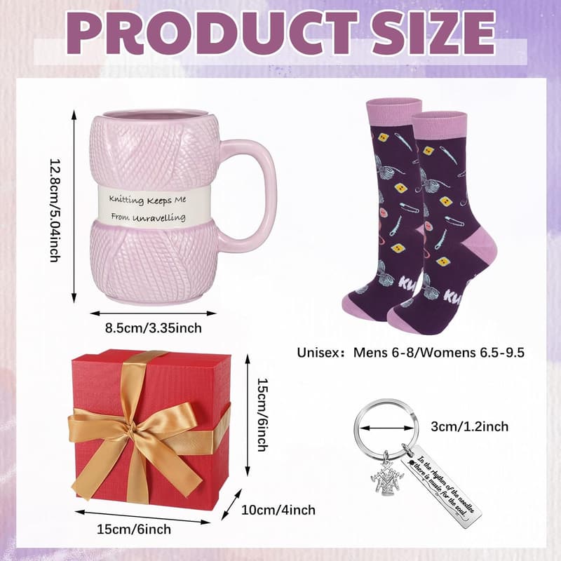 Mother's Day Crochet Gift Set for Women - 4 Pieces with Mugs & Socks
