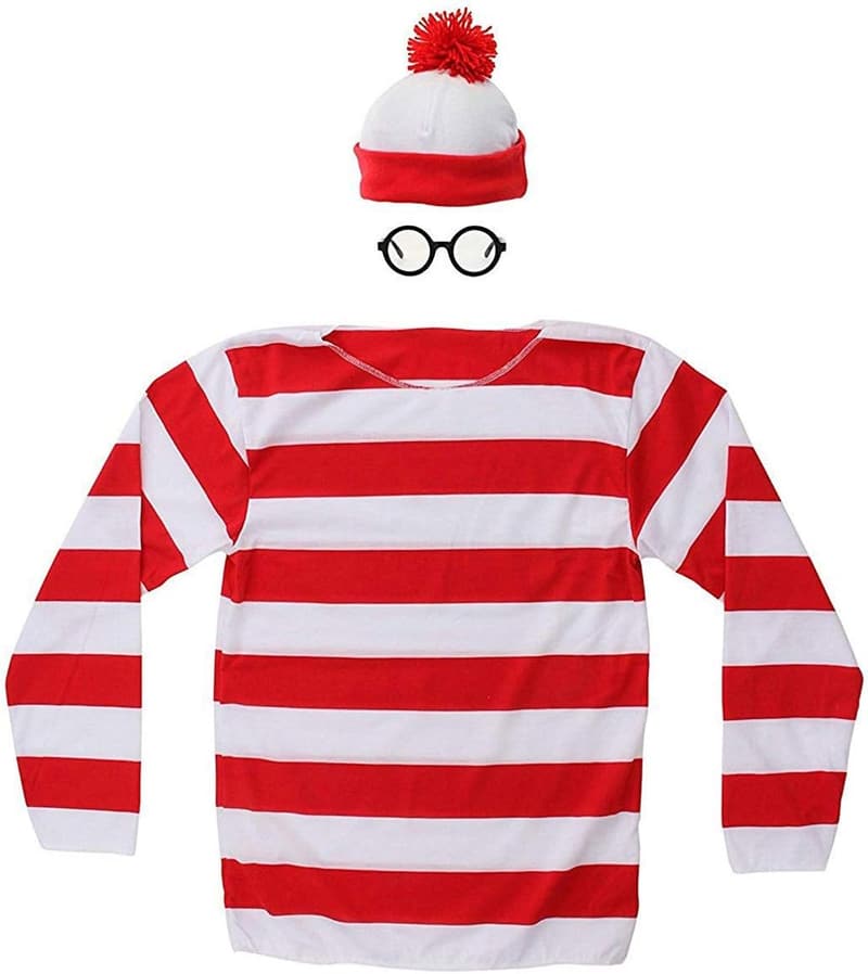 Halloween Red & White Striped Cosplay Costume with Glasses