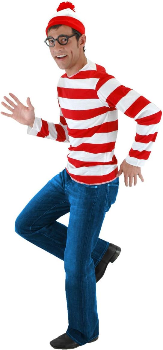 Halloween Red & White Striped Cosplay Costume with Glasses