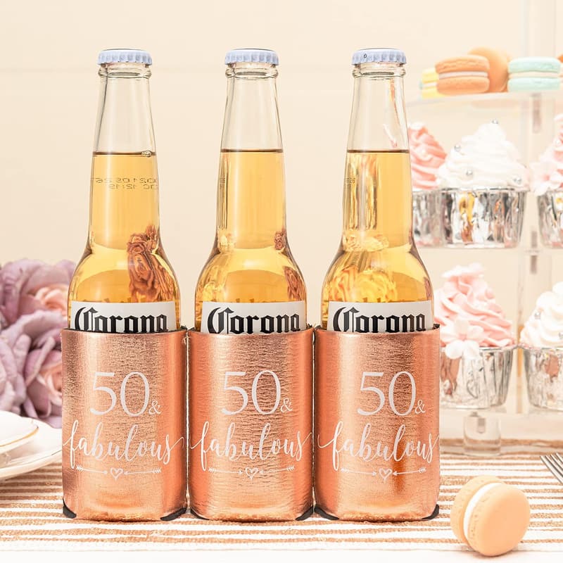 50th Birthday Rose Gold Can Coolers - 12 Pack Insulated Sleeves