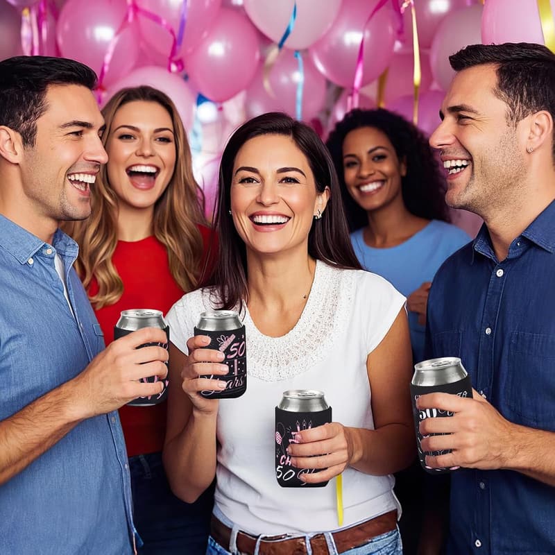 50th Birthday Rose Gold Beer Can Coolers - 12 Pack
