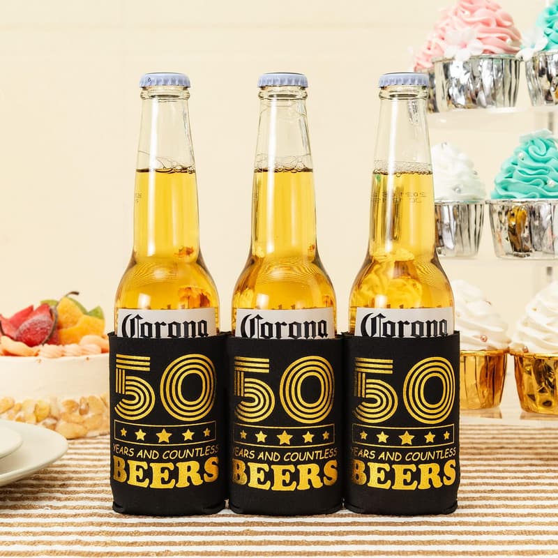 50th Birthday Can Cooler Set for Men – Black & Gold, 12-Pack